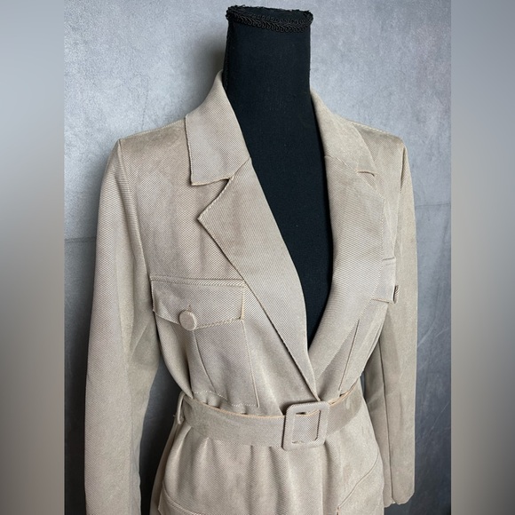 Solitaire Anthropologie Beige Belted Jacket Button Front Pockets Size Small - Picture 2 of 9